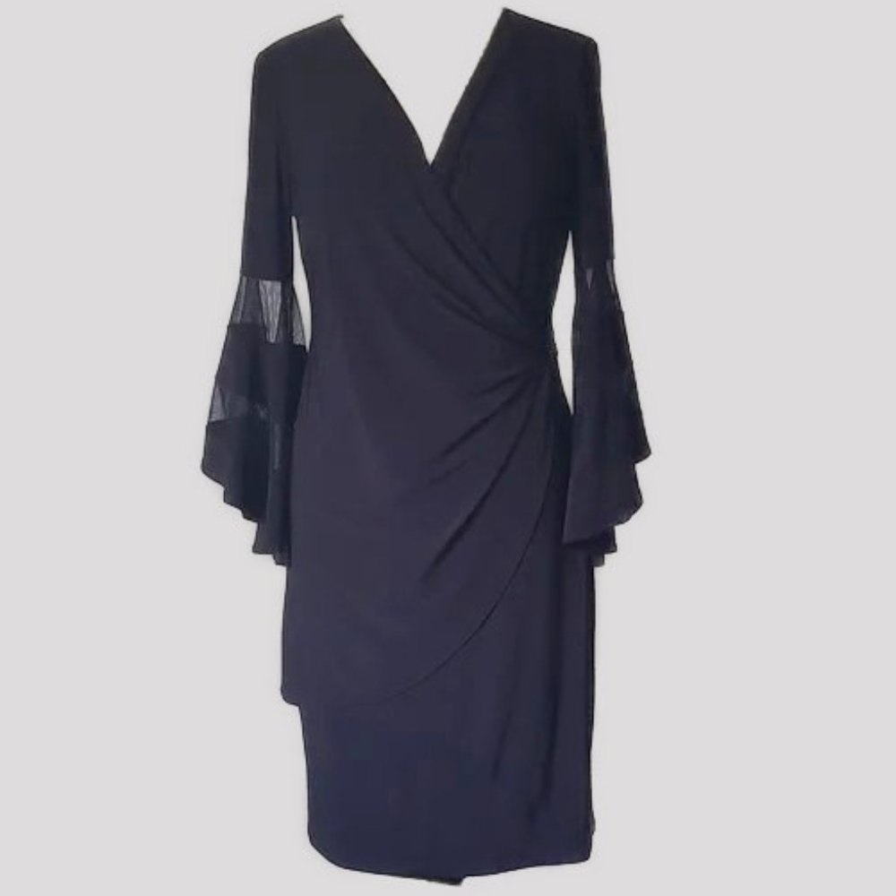 Black Drape Cocktail Dress R & M Richards Size 8 petite